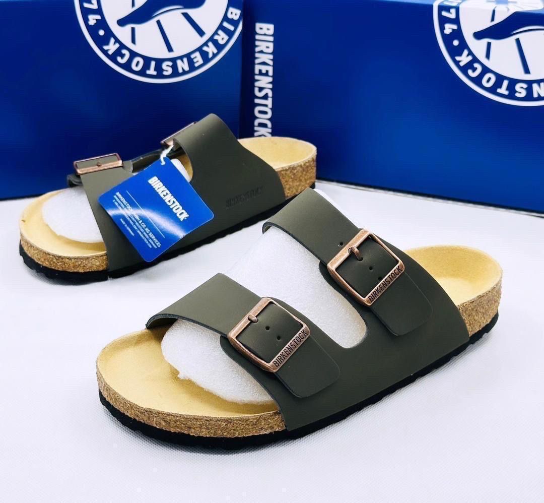 Forest green double-strap slides available at The Boss Look