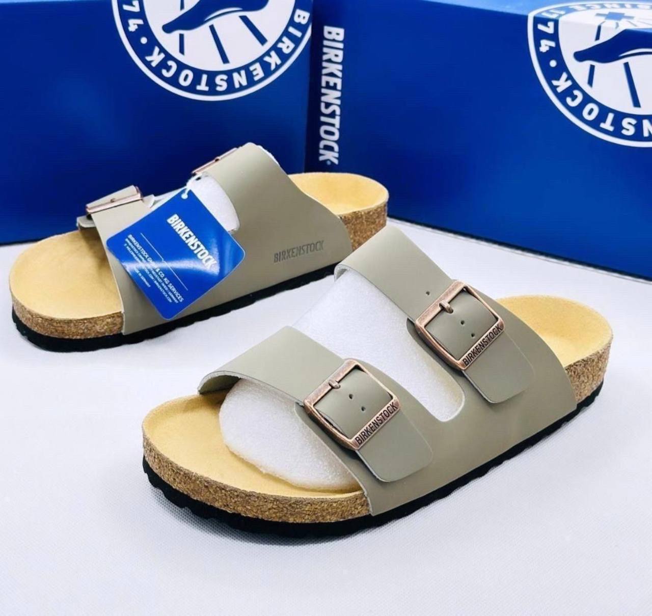 Stone double-strap slides available at The Boss Look