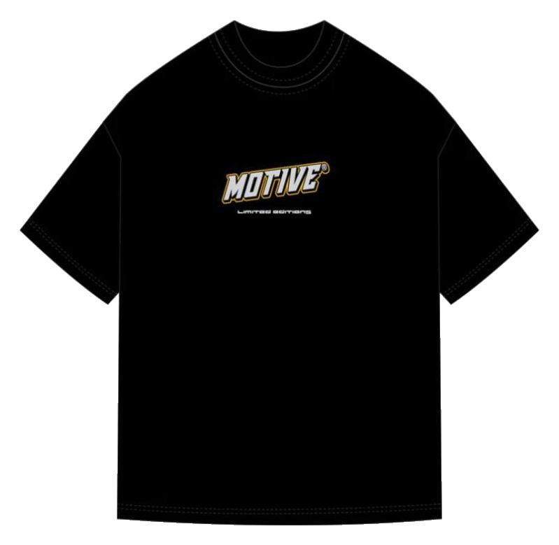 Front view of the black Motive Limited Editions t-shirt