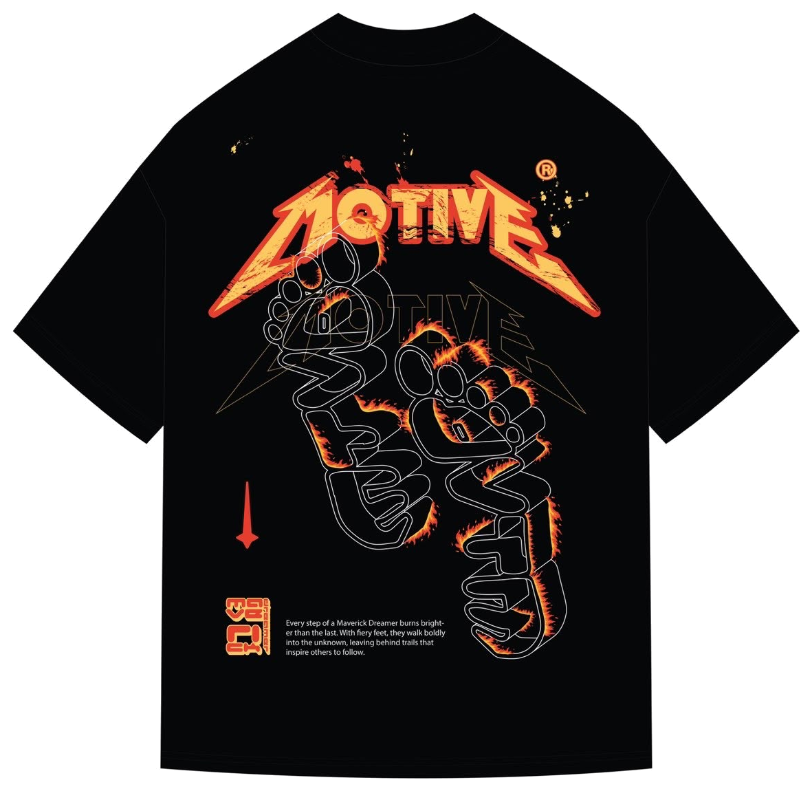 Graphic side of the Motive Fiery Feet Glow in the Dark Tee