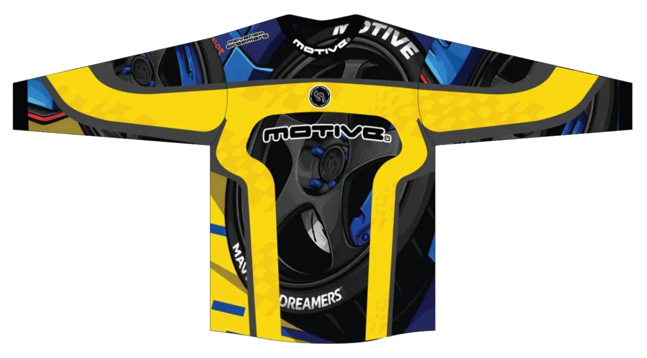 Long-sleeve Motive jersey in yellow, black, and blue